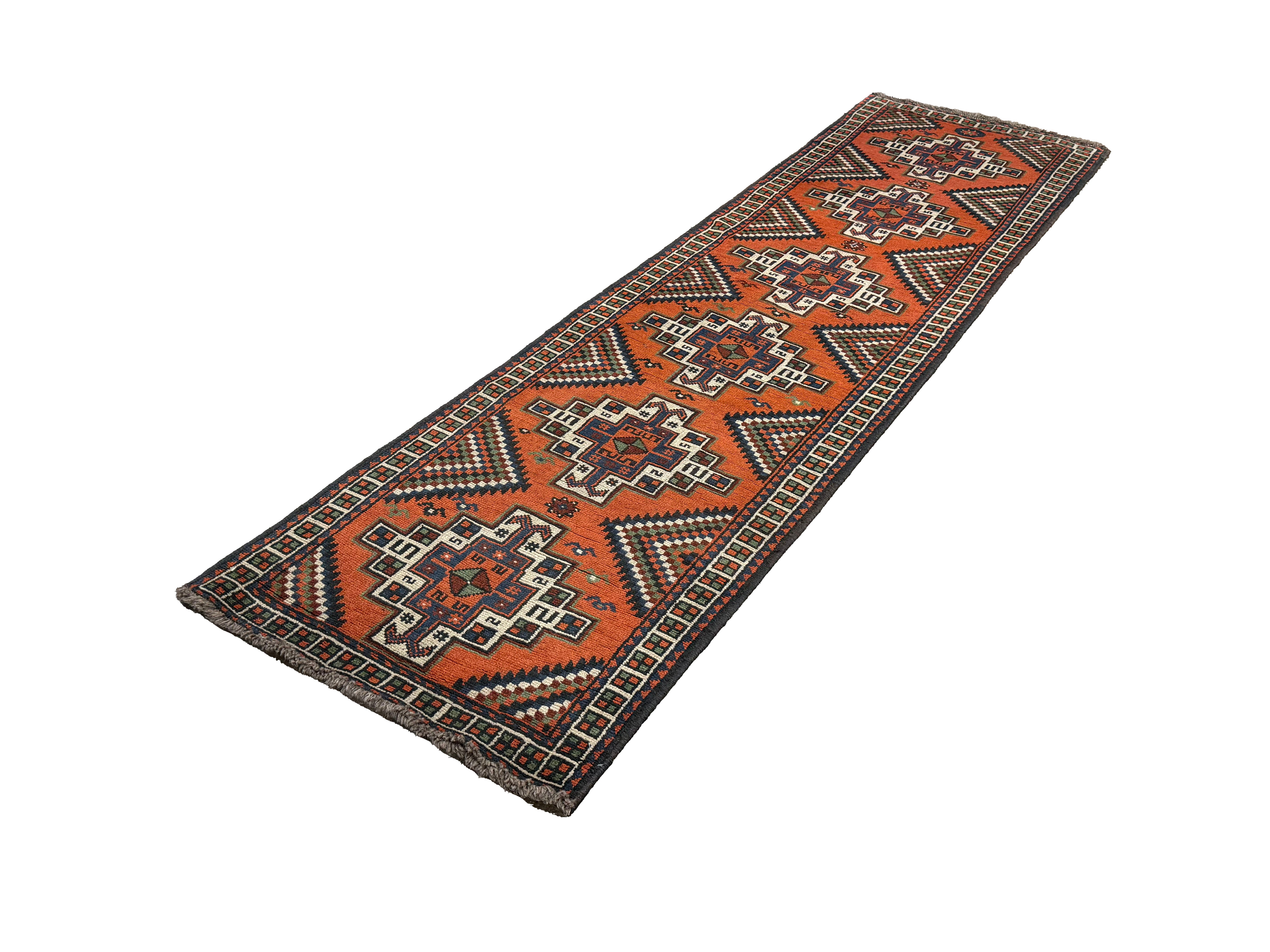 Persian Kelardasht Runner, diagonal full view, hand-knotted wool pile. SKU 112696.