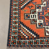 Persian Kelardasht Runner, border and fringe detail, hand-knotted wool pile. SKU 112696.