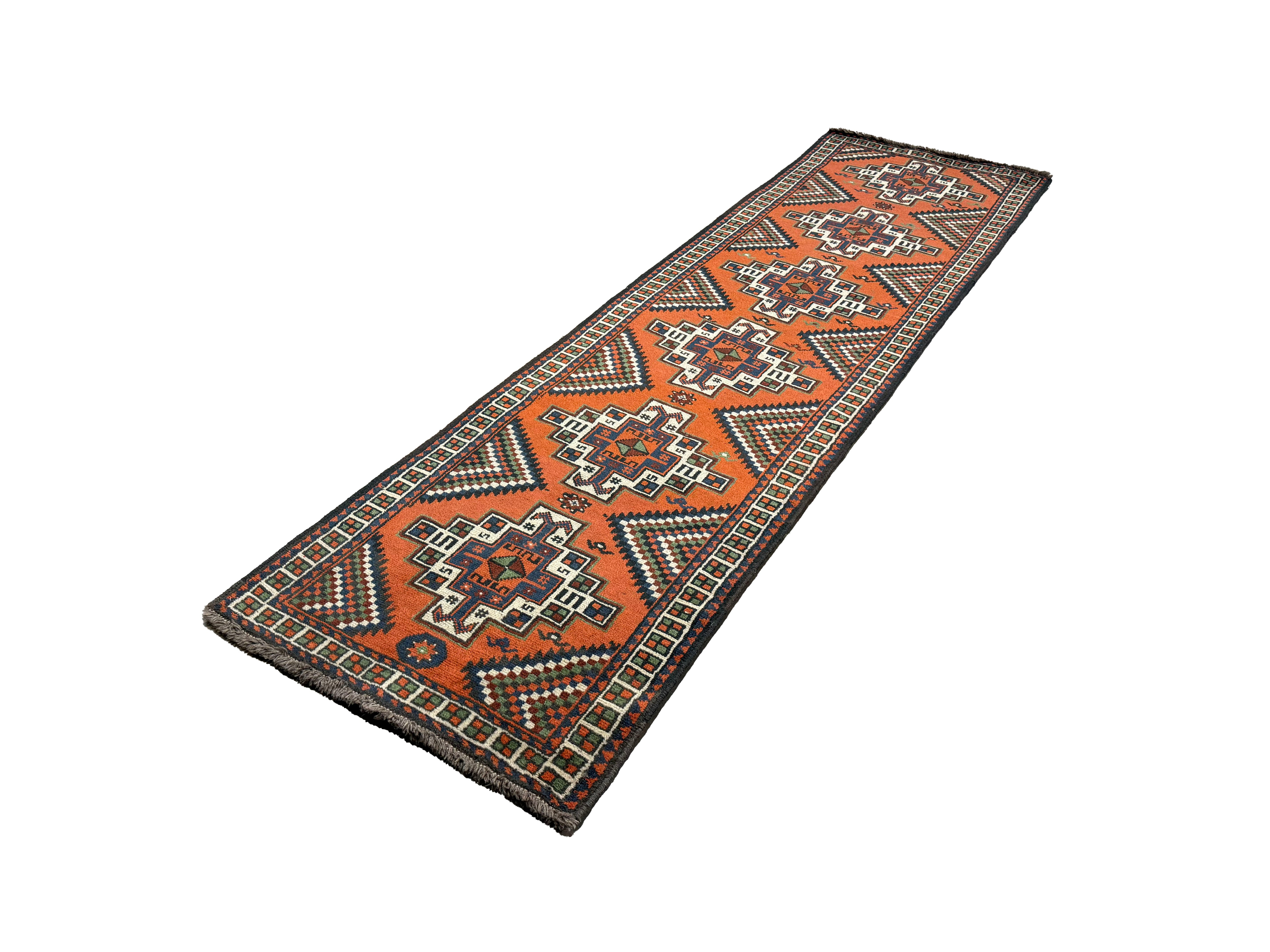 Persian Kelardasht Runner, diagonal full view, hand-knotted wool pile. SKU 112696.