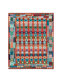Diamond Rows in Red & Turquoise | 8'1" × 10' (247 × 305 cm)