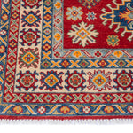 Border and edge detail of red & blue Kazak-inspired wool rug 19414.