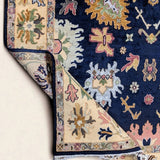 Oushak-Inspired Chobi Rug — Pastel Florals on Midnight Blue | 8' × 10'6"