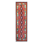 Afghan Maimana runner — Diamond Chain in Orange & Sage | 2'9" × 9'4" (84 × 285 cm)