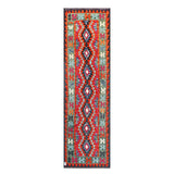 Afghan Maimana runner — Diamond Chain in Orange & Sage | 2'9" × 9'4" (84 × 285 cm)