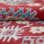 Folded edge and wool pile of red & blue Kazak-inspired wool rug 21423.