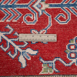 Wool pile close-up of red & blue Kazak-inspired wool rug 21425.
