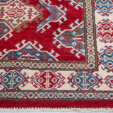 Border and edge detail of red & blue Kazak-inspired wool rug 21434.