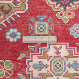 Wool pile close-up of red & yellow Kazak-inspired wool rug 21471.