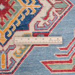 Wool pile close-up of blue & red Kazak-inspired wool rug 21980.