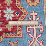 Wool pile close-up of blue & red Kazak-inspired wool rug 22077.