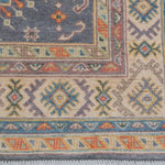 Border and edge detail of blue & ivory Kazak-inspired wool rug 26753.