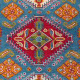 Pattern detail of blue & red Kazak-inspired wool rug 27434.