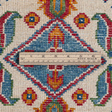 Wool pile close-up of blue & red Kazak-inspired wool rug 27434.