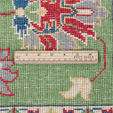 Wool pile close-up of green & ivory Kazak-inspired wool rug 29646.