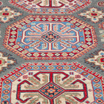 Pattern detail of blue & ivory Kazak-inspired wool rug 29647.