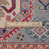 Wool pile close-up of blue & ivory Kazak-inspired wool rug 29647.