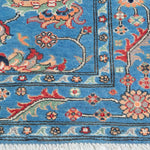 Border and edge detail of blue & red Kazak-inspired wool rug 29649.