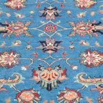 Pattern detail of blue & red Kazak-inspired wool rug 29649.