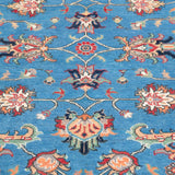 Pattern detail of blue & red Kazak-inspired wool rug 29649.