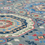 Pattern detail of blue & ivory Kazak-inspired wool rug 29651.