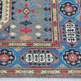 Border and edge detail of blue & ivory Kazak-inspired wool rug 29651.