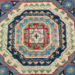 Pattern detail of blue & ivory Kazak-inspired wool rug 29651.