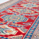 Pattern detail of red & blue Kazak-inspired wool runner 29654.