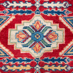 Pattern detail of red & blue Kazak-inspired wool runner 29654.
