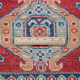 Wool pile close-up of red & blue Kazak-inspired wool runner 29654.