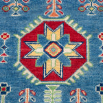 Pattern detail of blue & ivory Kazak-inspired wool runner 29655.