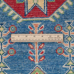 Wool pile close-up of blue & ivory Kazak-inspired wool runner 29655.