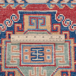 Wool pile close-up of blue & red Kazak-inspired wool runner 29656.