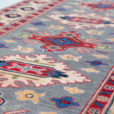 Pattern detail of blue & ivory Kazak-inspired wool runner 29657.