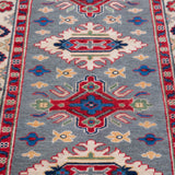 Pattern detail of blue & ivory Kazak-inspired wool runner 29657.