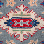 Pattern detail of blue & ivory Kazak-inspired wool runner 29657.