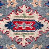 Pattern detail of blue & ivory Kazak-inspired wool runner 29657.