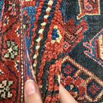 Vintage Nanaj Rug — Angular Medallion & Dense Red and Deep Blue Motifs. Rug pile and texture detail; SKU 30060; source IMG_6777.