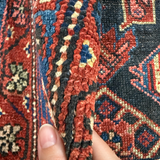 Vintage Nanaj Rug — Angular Medallion & Dense Red and Deep Blue Motifs. Rug pile and texture detail; SKU 30060; source IMG_6777.