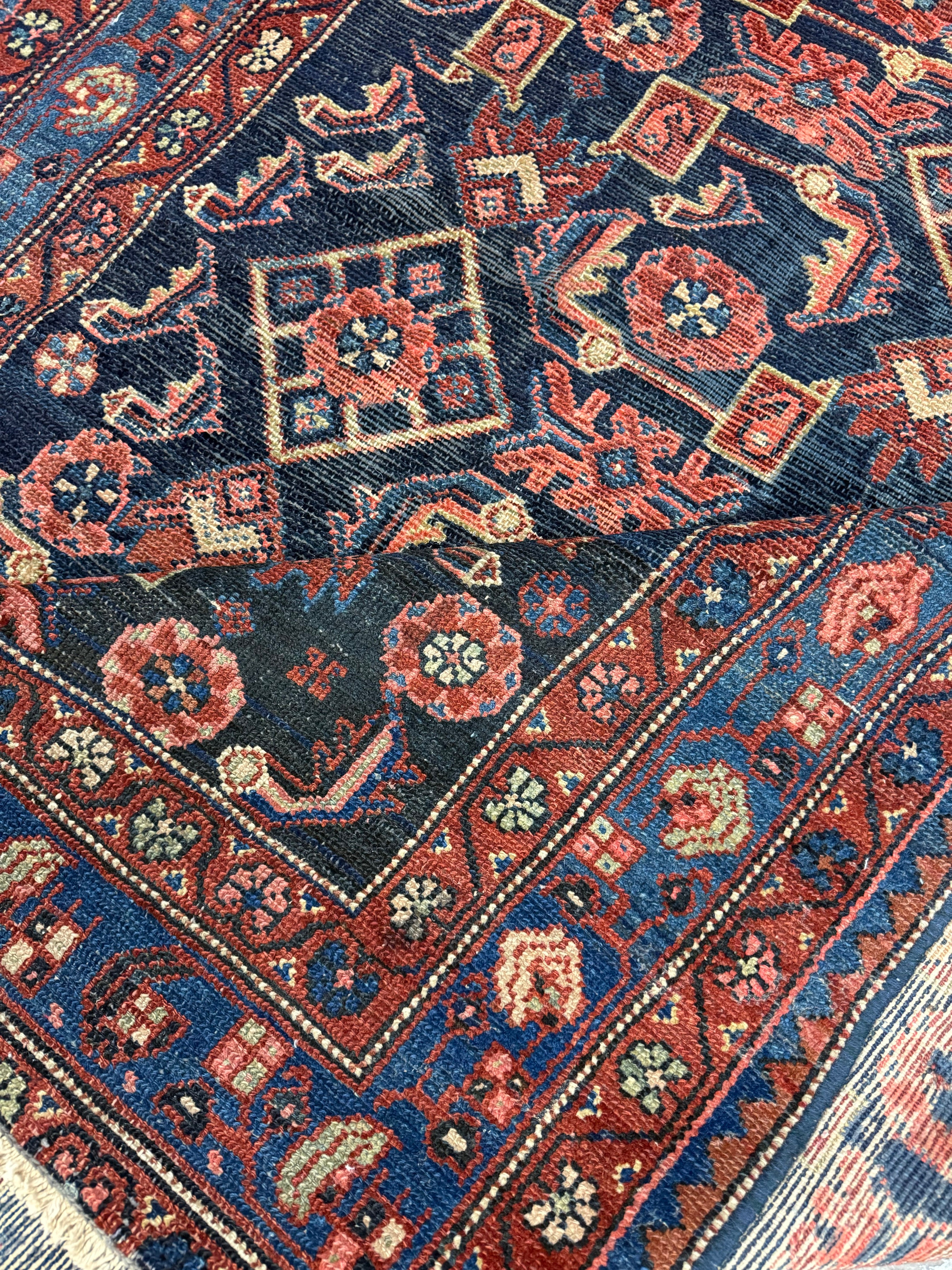 Vintage Nanaj Rug — Angular Medallion & Dense Red and Deep Blue Motifs. Original rug photograph; SKU 30060; source 30060 IMG_6773.