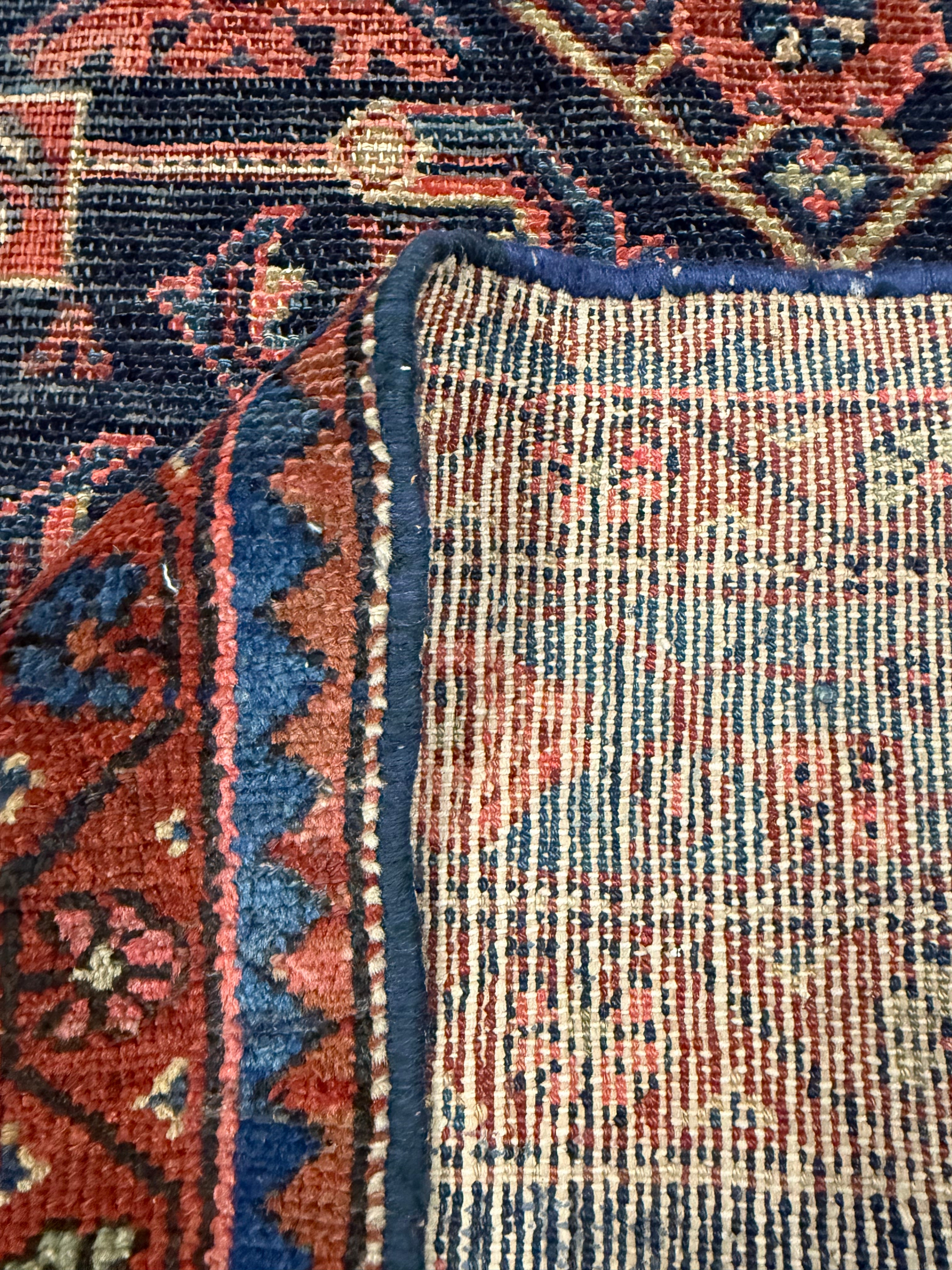 Vintage Nanaj Rug — Angular Medallion & Dense Red and Deep Blue Motifs. Original rug photograph; SKU 30060; source 30060 IMG_6774.