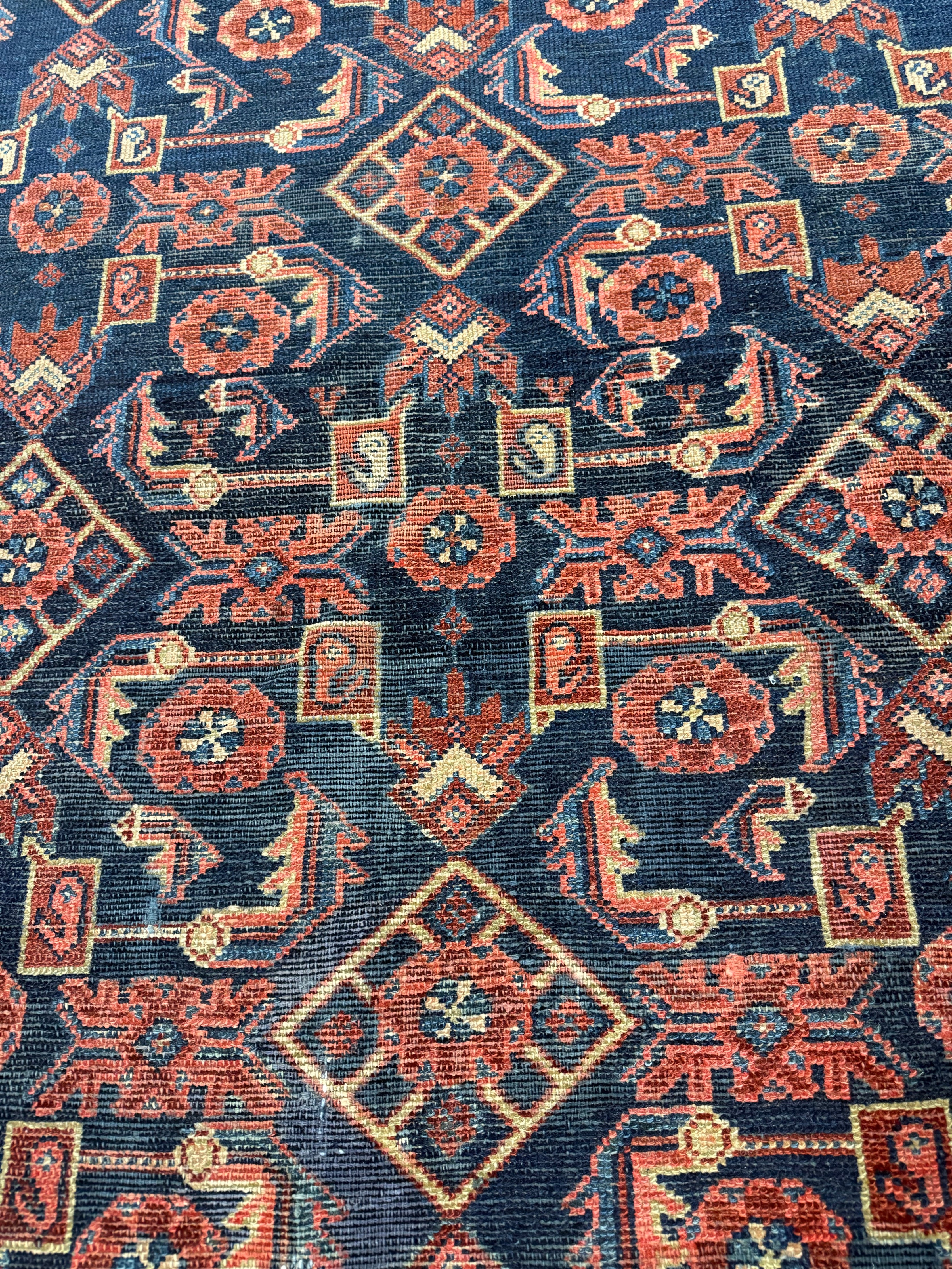 Vintage Nanaj Rug — Angular Medallion & Dense Red and Deep Blue Motifs. Original rug photograph; SKU 30060; source 30060 IMG_6782.