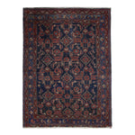 Persian Nanaj Rug, top view on white background, hand-knotted wool with blue colouring. SKU 30060.