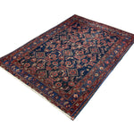 Persian Nanaj Rug, diagonal full view, hand-knotted wool with blue colouring. SKU 30060.