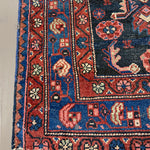 Persian Nanaj Rug, border and fringe detail, hand-knotted wool with blue colouring. SKU 30060.