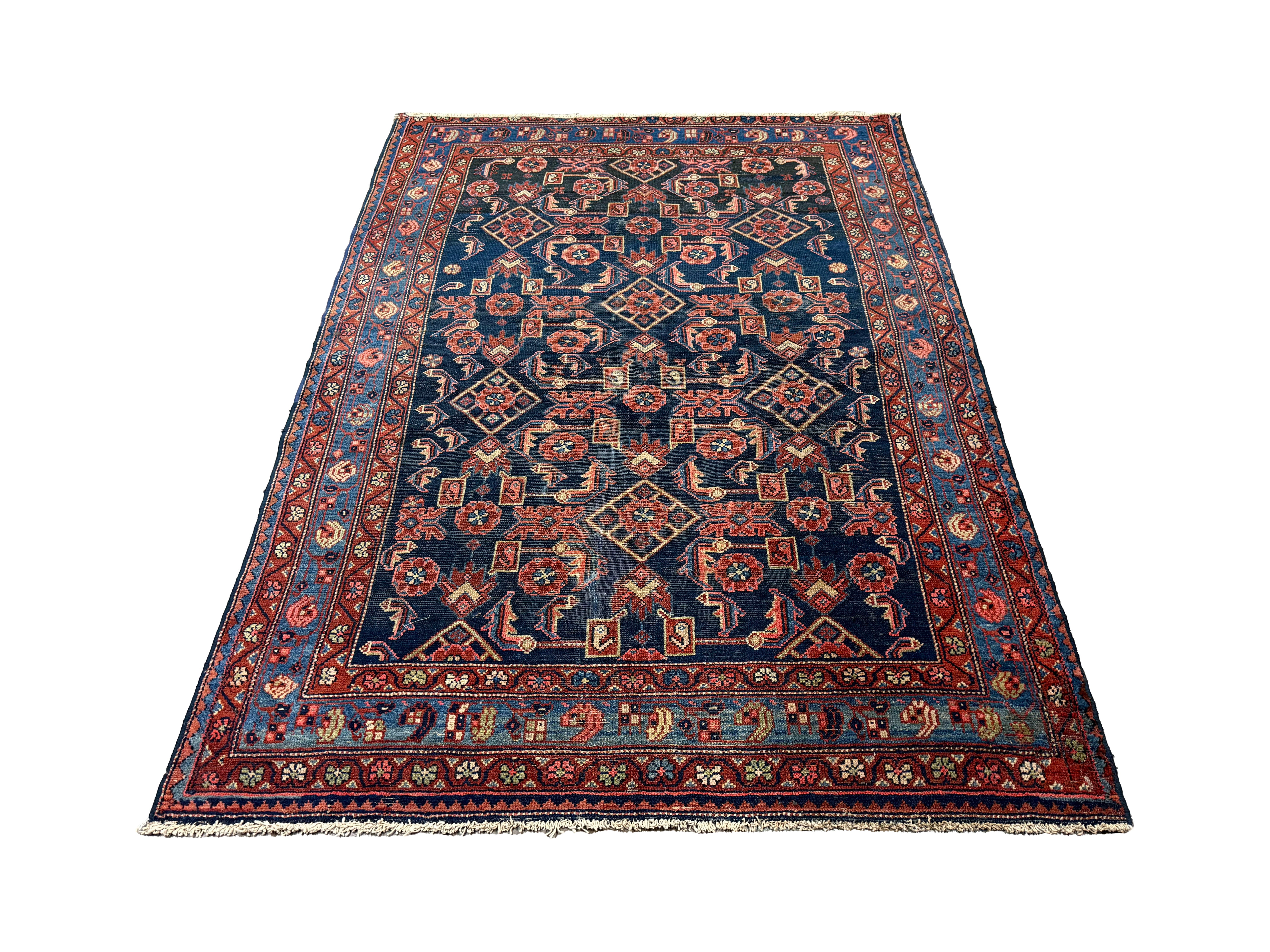 Persian Nanaj Rug, lengthwise view, hand-knotted wool with blue colouring. SKU 30060.