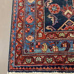 Persian Nanaj Rug, border and fringe detail, hand-knotted wool with blue colouring. SKU 30060.