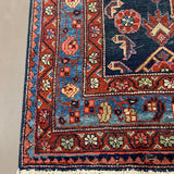 Persian Nanaj Rug, border and fringe detail, hand-knotted wool with blue colouring. SKU 30060.