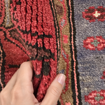 Vintage Houpa Zanjan Rug — Three Red Geometric Medallions on a Dark Field. Rug pile and texture detail; SKU 30175; source IMG_6721.