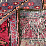 Vintage Houpa Zanjan Rug — Three Red Geometric Medallions on a Dark Field. Original rug photograph; SKU 30175; source 30175 IMG_6715.