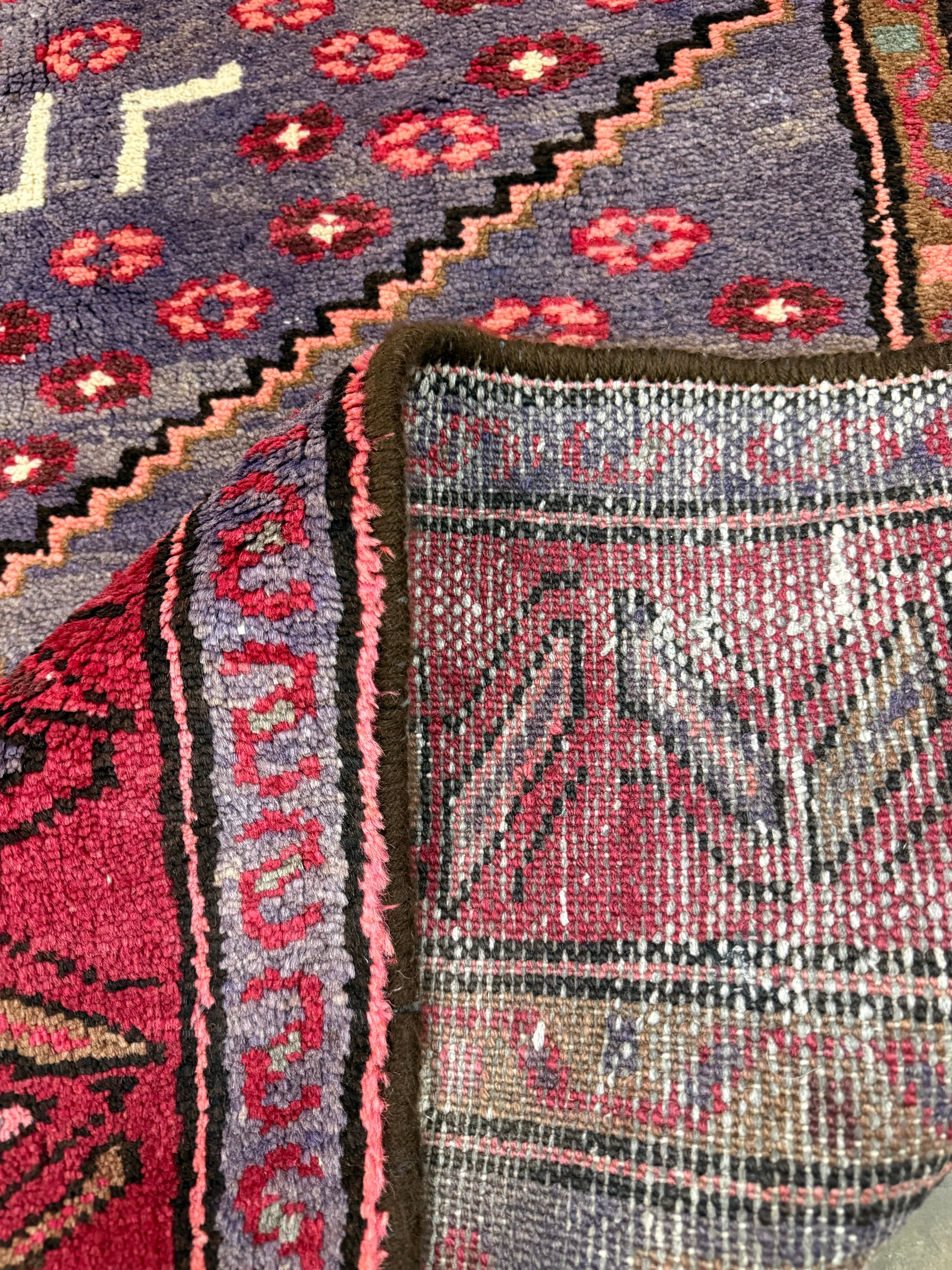 Vintage Houpa Zanjan Rug — Three Red Geometric Medallions on a Dark Field. Original rug photograph; SKU 30175; source 30175 IMG_6715.